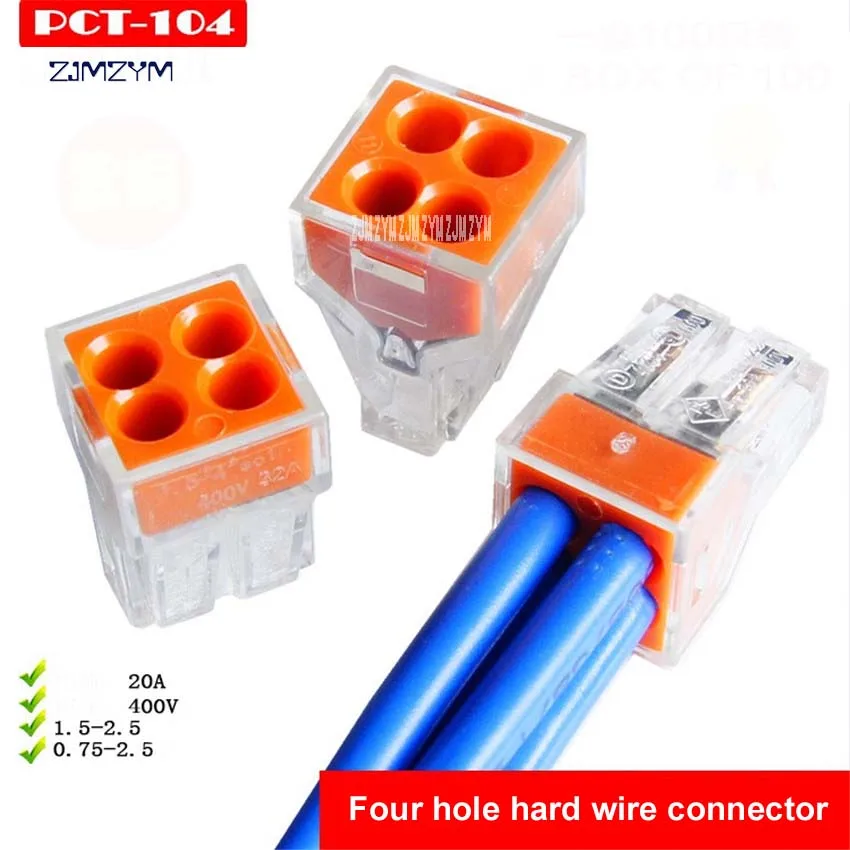 

5Pcs/lot PCT-104 wiring connector For Junction box 4 pin conductor terminal block wire connector 0.75-2.5 square wire