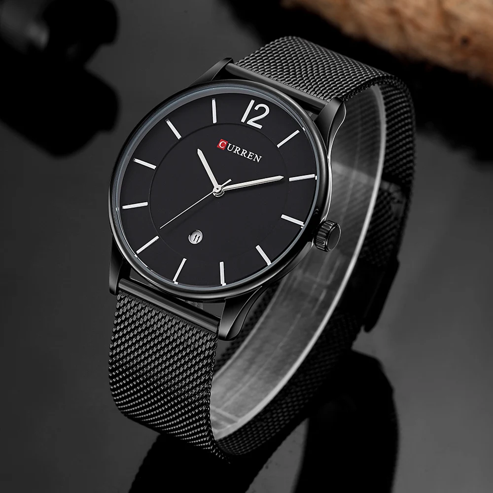 CURREN Топ часы для мужчин люксовый бренд сетка стальной ремешок тонкие мужские