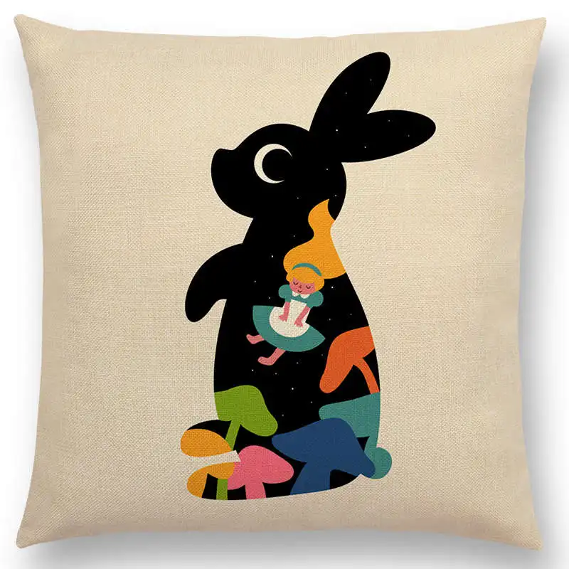 Женская Подушка дневная ночь Солнце Луна дети с животными друзья кролик Сова