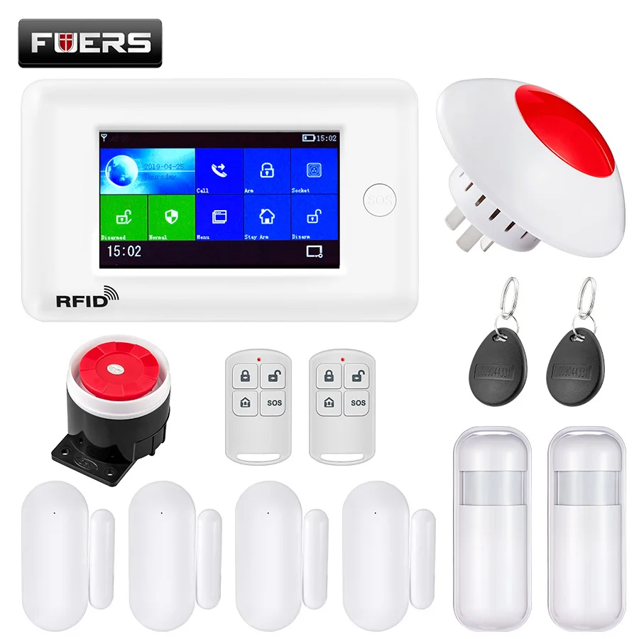 KIT4 FUERS wifi GSM GPRS умная домашняя система охранной сигнализации 4,3 дюймов цветной экран приложение RFID Контроль Детектор дыма PIR детектор движения - Цвет: KIT4