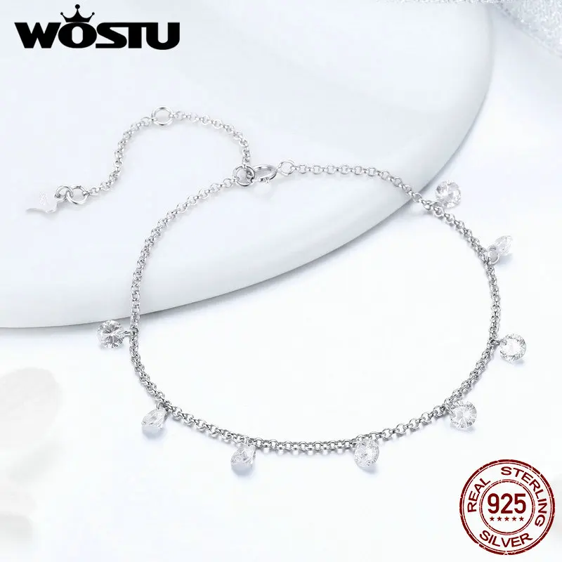 WOSTU настоящий 925 пробы Серебряный минимализм Регулируемая цепочка браслеты для женщин ювелирные украшения юбилей подарки DXB103