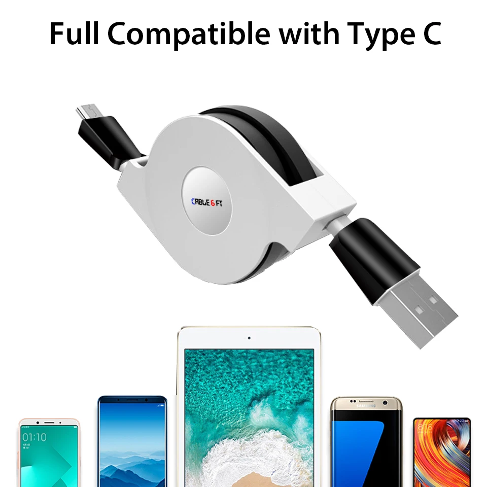 USB Type C выдвижной кабель для Xiaomi Mi A1/A2/Max/Mix 2 1 3 м портативный зарядный телефона