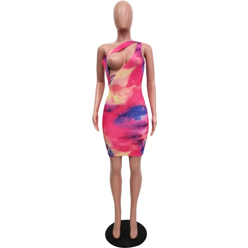 rosy dress Adogirl галстук-краситель печати Облегающее с открытым плечом платье для женщин сексуальное открытое без рукавов оболочка мини Ночной клуб Платья для вечеринок Vestidos - Цвет: rosy dress