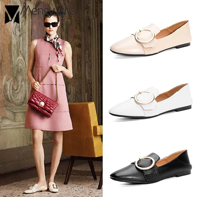 Туфли женские кожаные с квадратным носком Дерби плоская подошва металлическая