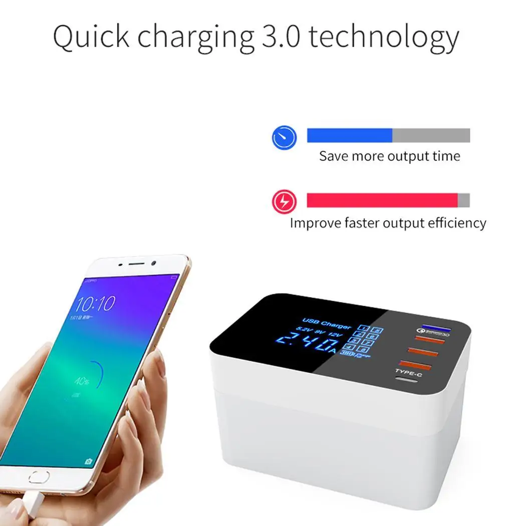 Быстрая смарт зарядка со светодиодным дисплеем несколько USB QC3.0 адаптер