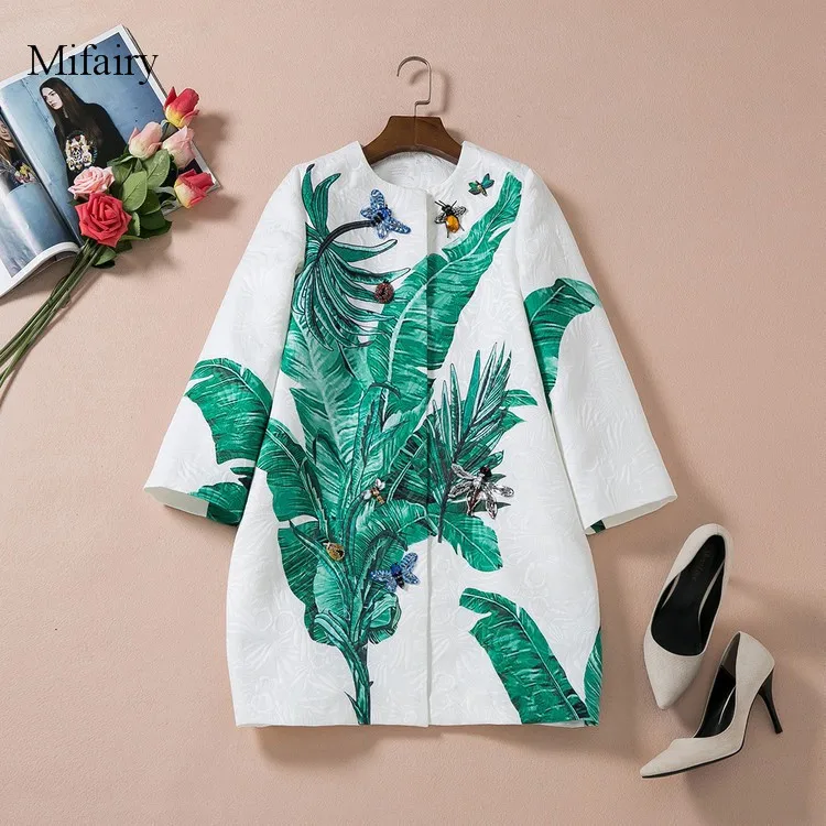 2016 осеннее белое жаккардовое хлопковое Женское пальто с принтом банана и