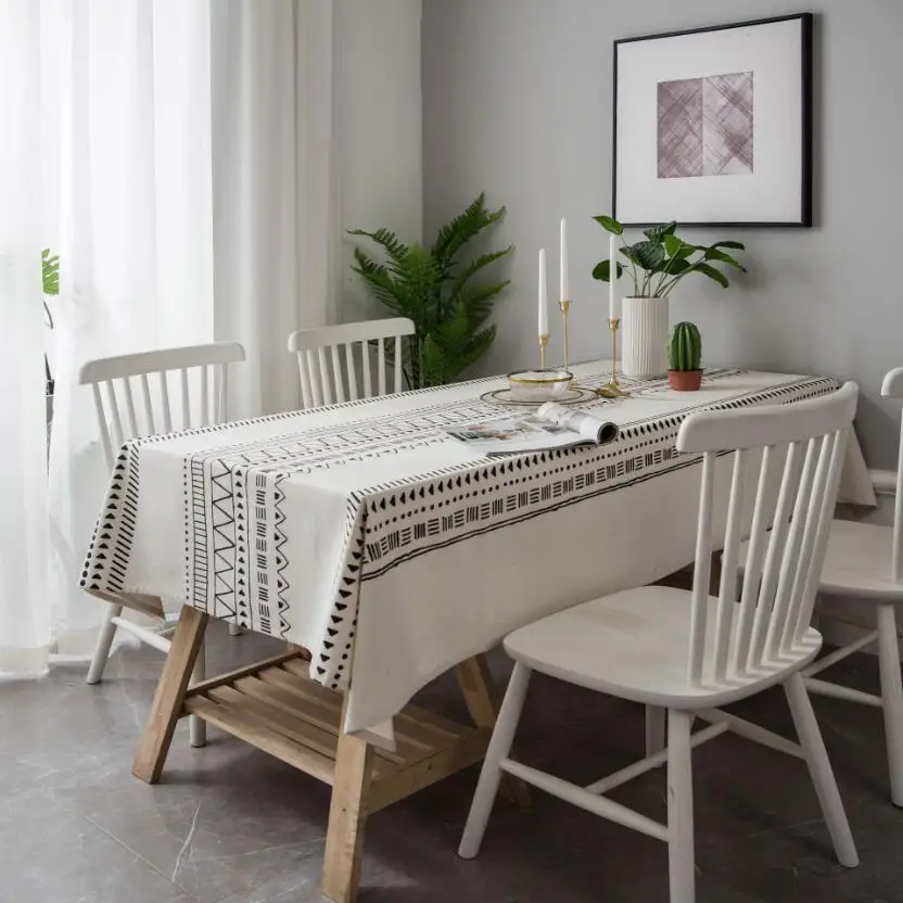 2019 New Bohemian Geometric Table Cloth Square Rectangular Black White Printed Tablecloth Dining Cover Mantel Mesa ZC052 | Дом и сад