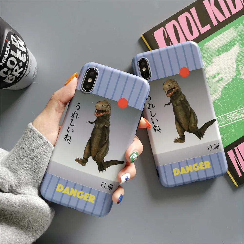 Dinosaur Pattern For iPhone X XR XS Max case Funny Japanese Danger Text Soft Cover 78 6s Plus phone Case Frosted Capa |