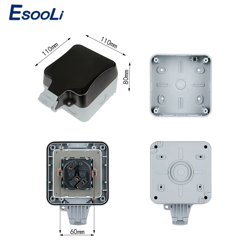 Esooli IP66 водостойкая наружная настенная розетка 16А стандарт ЕС электрическая