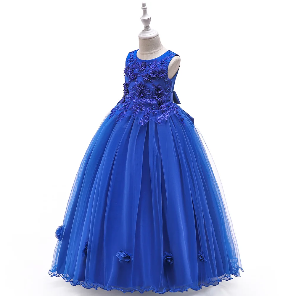 

2021 New Children Red Flower Girl Dresses Elegant Lace Tulle Sleeveless Ball Gown Beading Flower Princess Dress For Prom Party