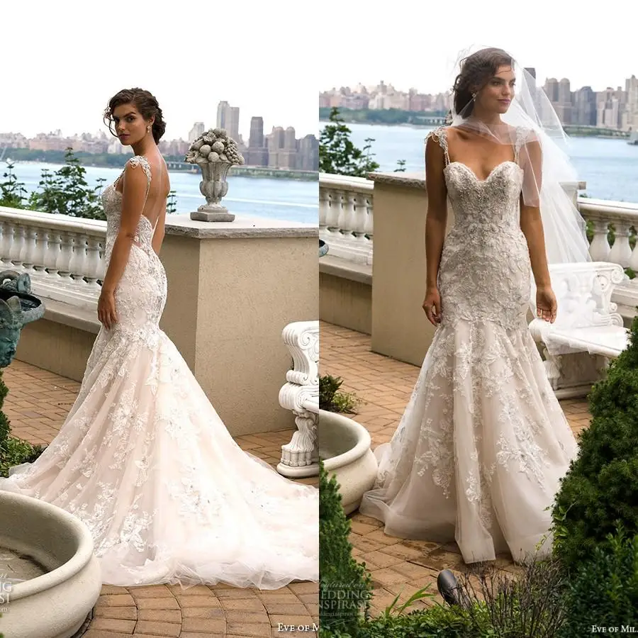 Русалка Свадебные Платья 2017 Бретельках Милая Рукавов Спинки Развертки Поезд