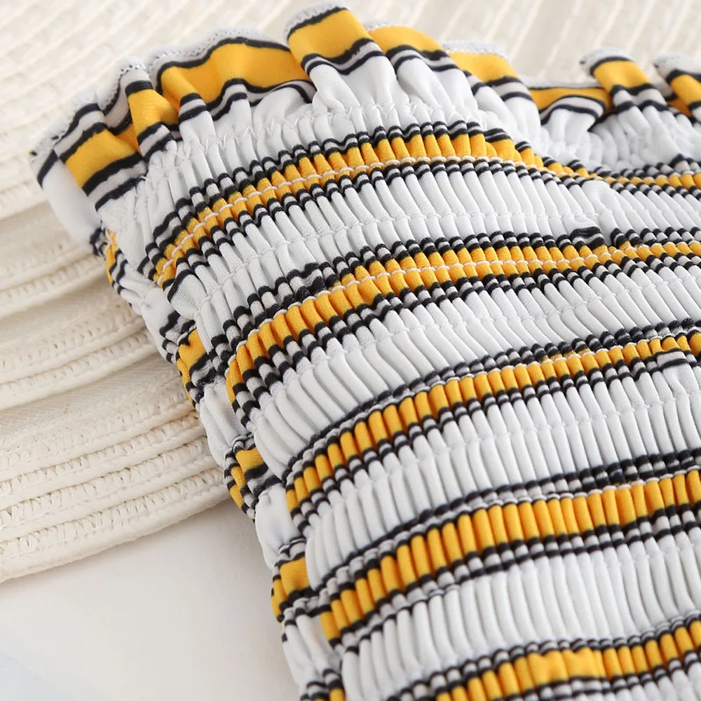 ZAFUL Bikini 2019 Striped Shirred Frilled Bandeau Set Women Strapless Ruffles Swim Suit Low Waisted Unlined Bathing | Женская одежда