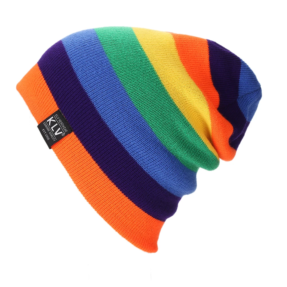 Women Men Fashion Rainbow Beanie Hat Knitted Winter Warm Ski Sports Cap | Аксессуары для одежды