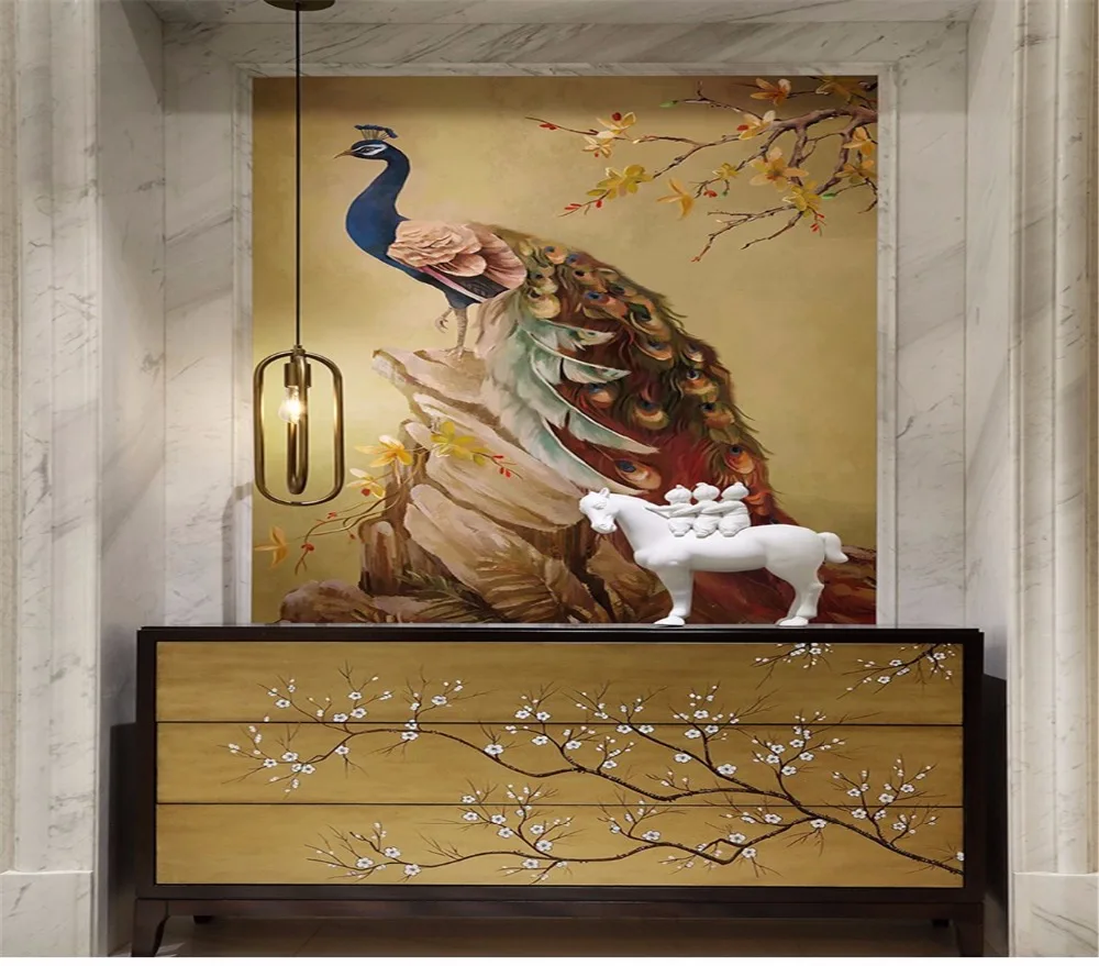 Обои home decor Китайский Стиль Павлин крыльцо фон 3d гостиная диван спальня ТВ обои |