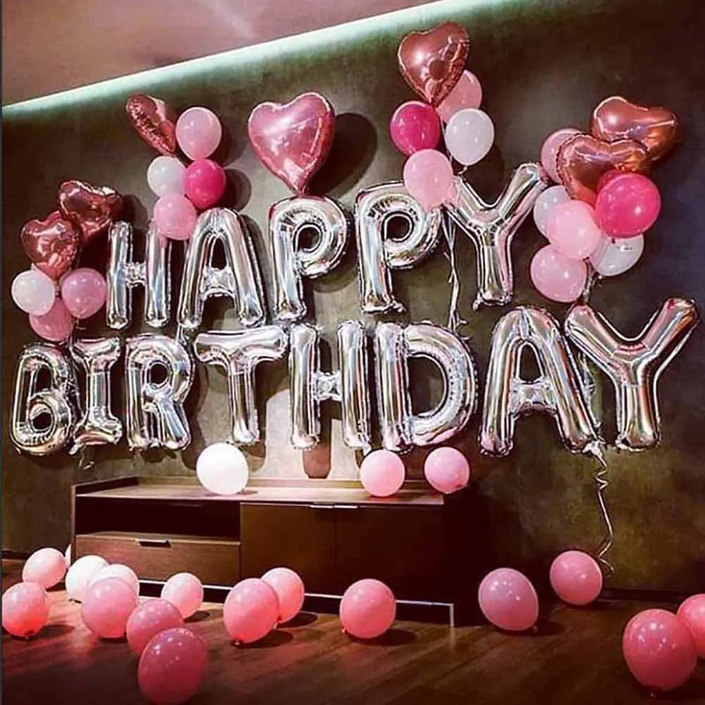 Воздушные шары 16 дюймов в виде букв Happy Birthday воздушные из фольги цвета розового