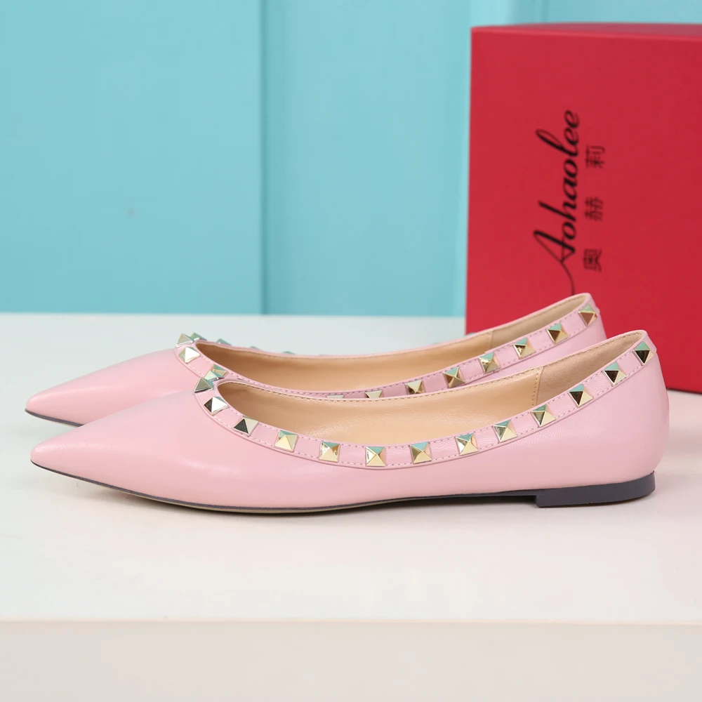 Aohaolee Горячие Продаж Мода Розовый Заклепки Обувь женщин Балеты Качество