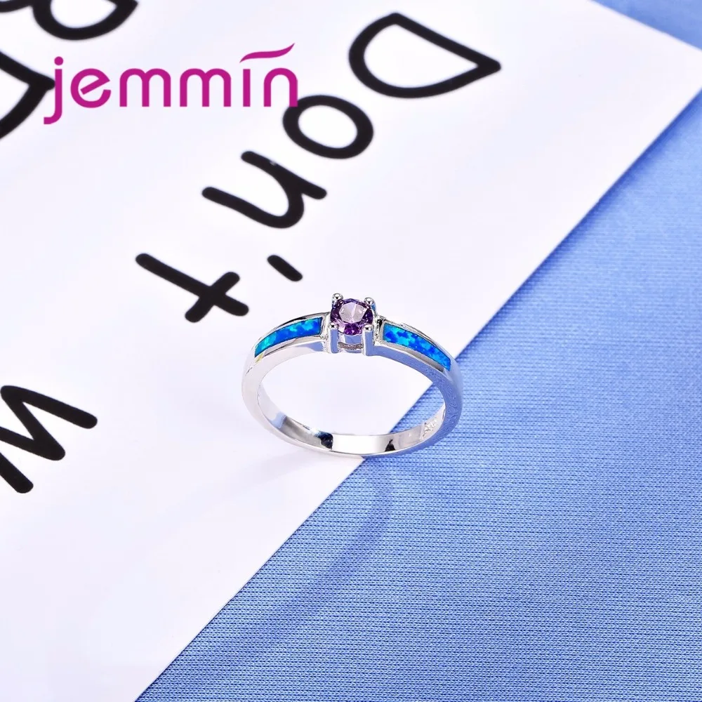 

Blue Opal Fine Rings For Wedding Rings Round Crystal Engagement Ring for Femal 925 Stamp Sterling Silver Party Jewelry