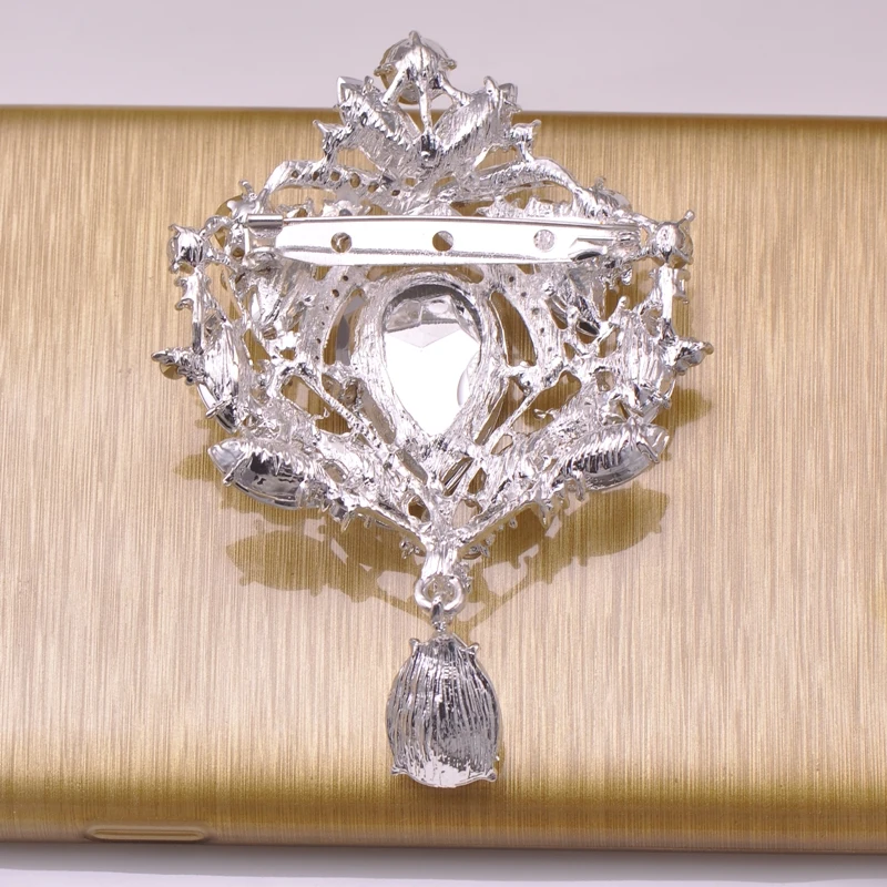 M0582) Винтажная брошь, 60 мм x 90 мм блестящая Брошь для свадьбы, с булавкой сзади, серебряное или светло-золотое покрытие, 100 шт./партия
