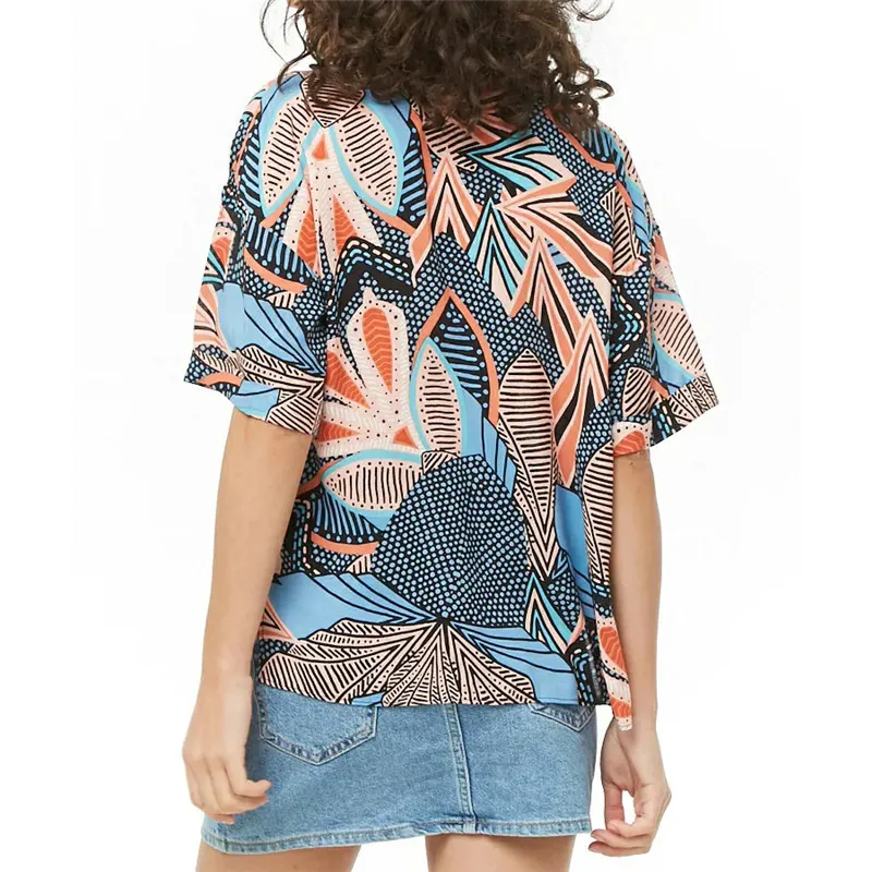 

Women Blouse Casual Printed V-neck Short-sleeved Chiffon Shirt Women's Clothing Ladies Summer Clothing Black Color Size S To 3XL