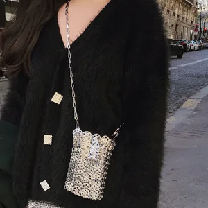 Роскошные дизайнерские женские сумки из чистого металла с блестками и цепочкой, тканая сумка, вечерние сумки-клатчи, Женская дорожная Праздничная сумка через плечо