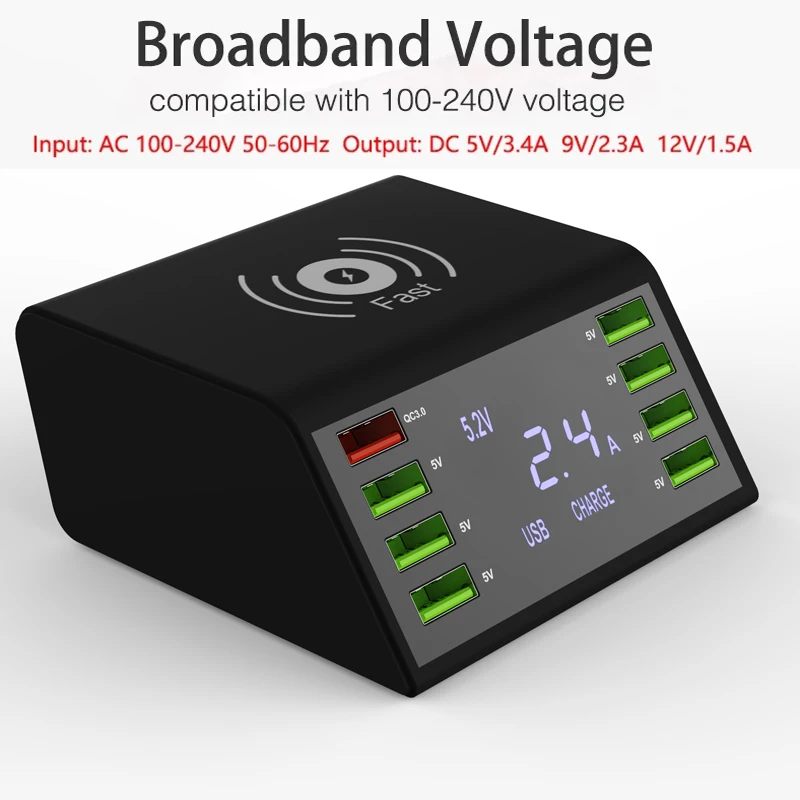 AIXXCO USB Quick Зарядное устройство 60W 8-Порты и разъёмы светодиодный Дисплей Quick Charge 3,0 Быстрая зарядка Зарядное устройство рабочего стола 10 Вт беспроводной Зарядное устройство паяльная станция