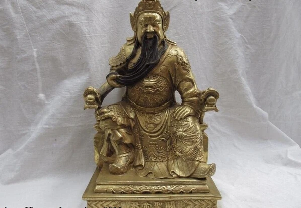 

song voge gem S1283 12 China Folk Copper Bronze Gild Dragon Guan Gong Guan Yu Warrior Buddha Statue