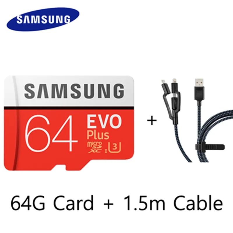 64gCable SAMSUNG EVO Plus Micro sd карта s карта памяти 64 ГБ 128 Гб 64 ГБ 32 ГБ micro sd карта 100 МБ/с./с класс 10 micro sd TF флэш-карта - Емкость: 64gCable