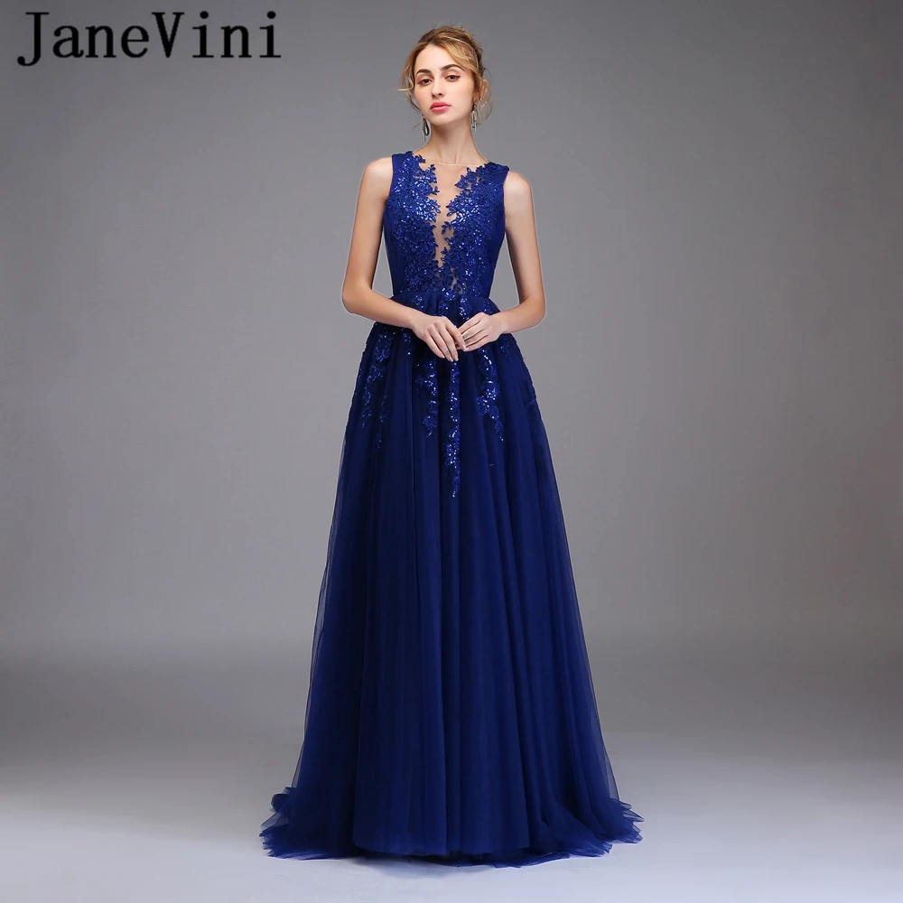 

Элегантное темно-синее платье jaevini для выпускного вечера, трапециевидная Кружевная аппликация с блестками, сексуальное платье с высоким ра...