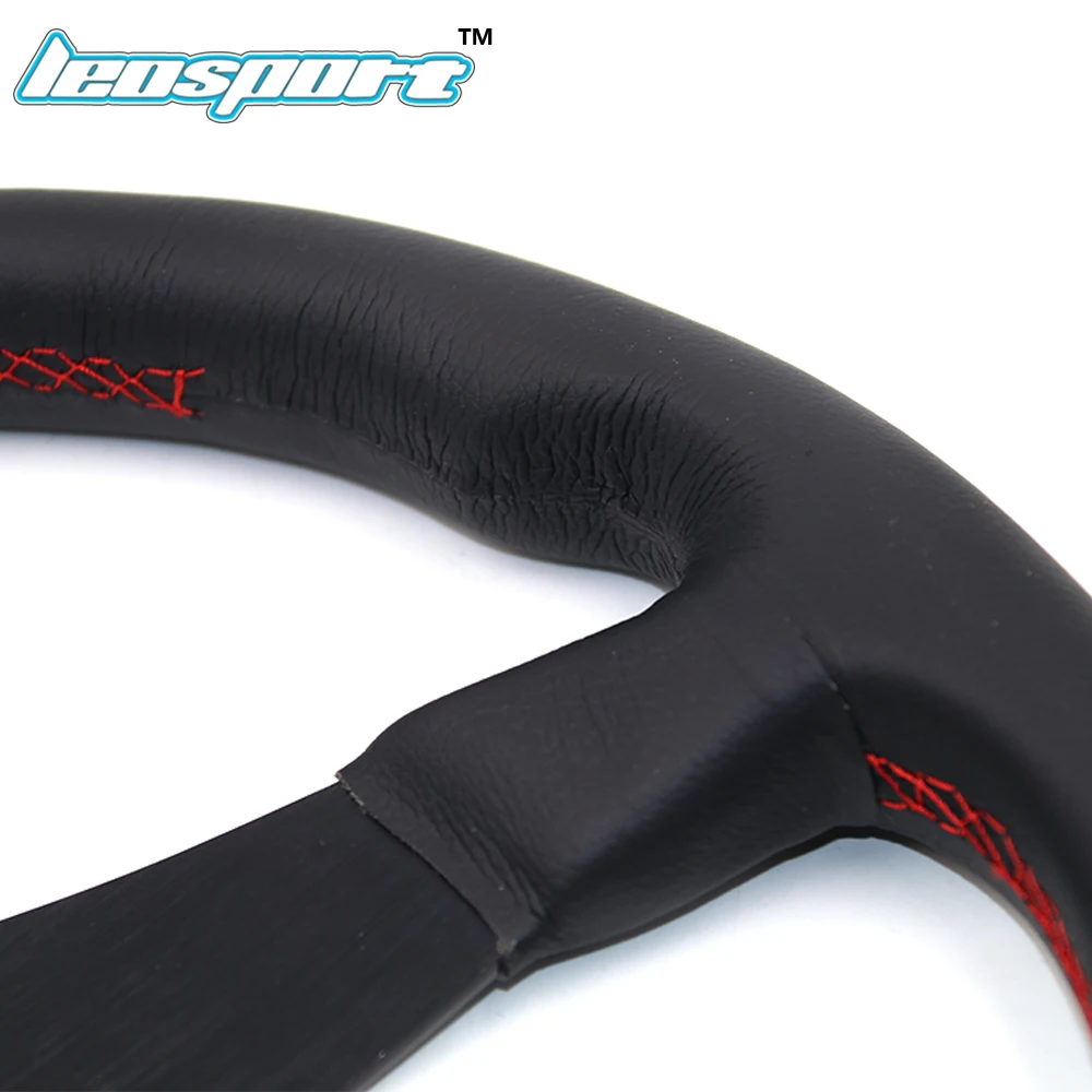 Leosport Новый 14 &quot(350 мм) НД гоночный руль действительно кожа красная линия плоский