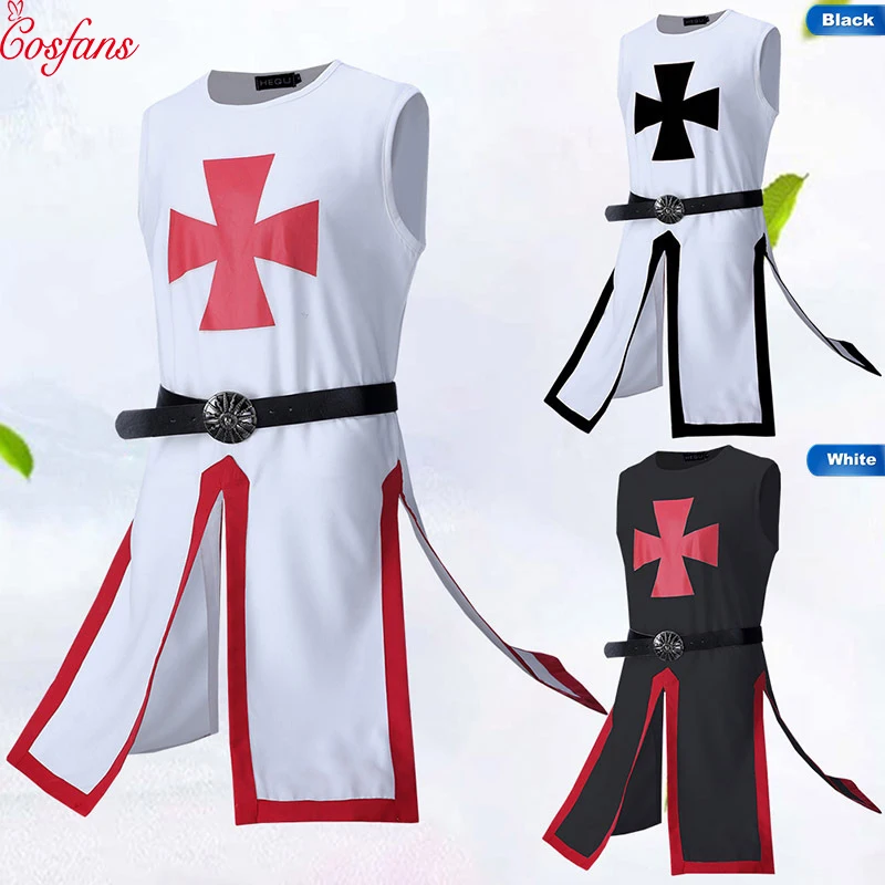 Средневековый рыцарь Templar Crusader Косплей Костюм мужской жилет Туника рубашка