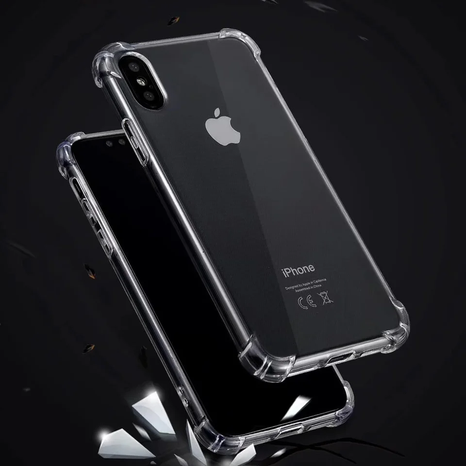 Анти шок полный защитный прозрачный силиконовый чехол для iPhone X Мягкие ТПУ