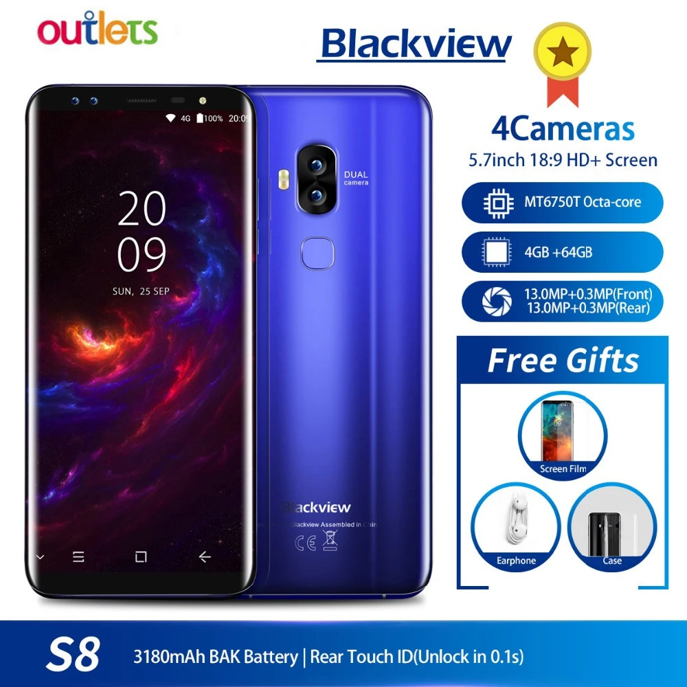 Blackview S8 смартфон с 5 7 дюймовым дисплеем восьмиядерным процессором MTK6750T ОЗУ 4 Гб