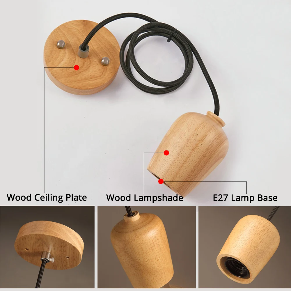 Modern Wood Pendant Lights Dining Room Cord Lamp Hanging Lighting Light Fixtures E27 Base Bedroom Suspension luminaire | Освещение