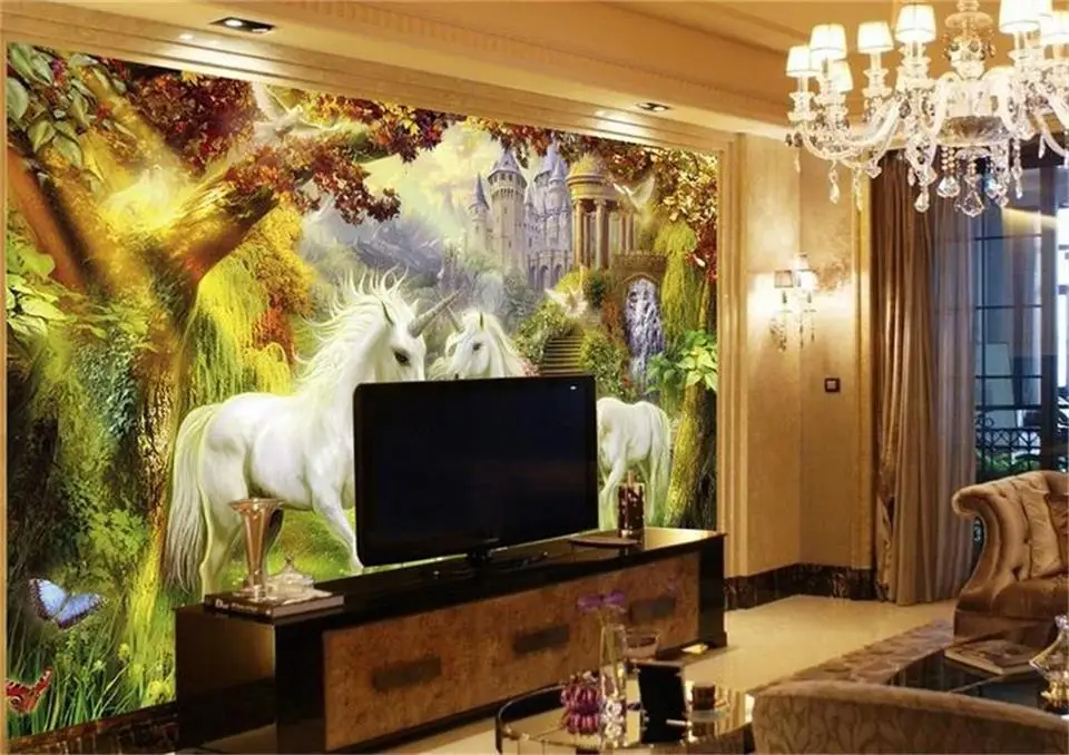 

3d room wallpaper custom mural photo white unicorn horse forest painting picture 3d wall non-woven murals wallpaper for walls 3d