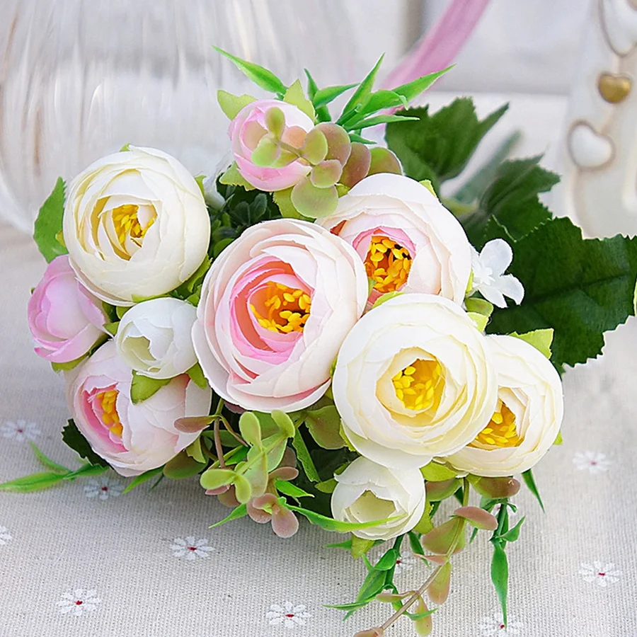 Искусственные цветы букет Маленькие розы DIY домашнее свадебное украшение