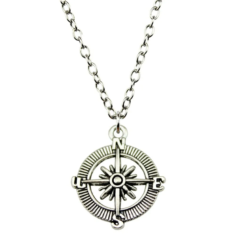 2 цвета античное серебро античная бронза тон 24 мм Ожерелье Подвеска с компасом