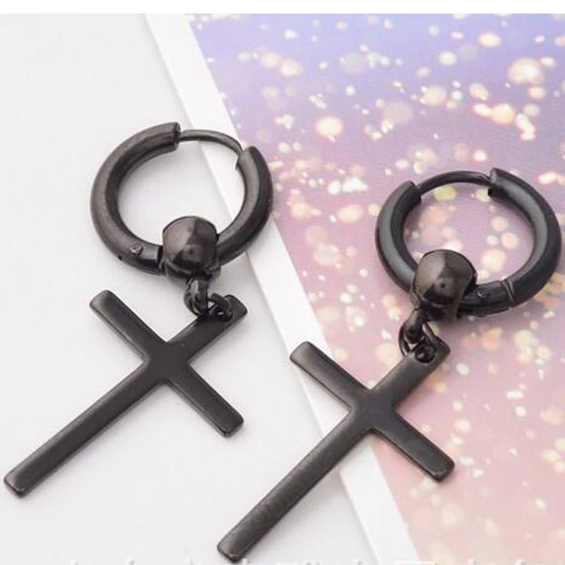 

1 Piece Punk Stainless Steel Cross Stud Earring Ear Clip Cuff Huggie Ball Body Piercing Jewelry