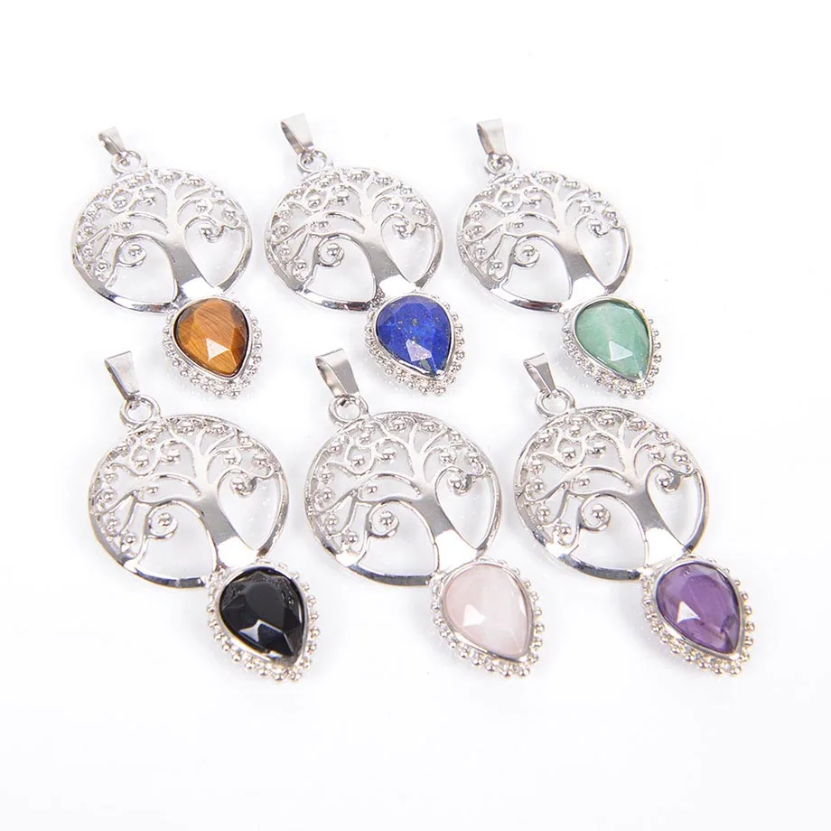 Ожерелье с подвеской в виде капли воды из натурального камня розовые Кварцевые