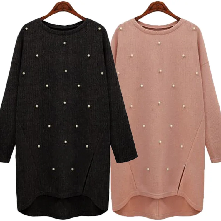 Oversize 4xl Loose Cashmere Sweater Plus Size Women Knitted Pullover Long Sweaters Beading Pearl Coat Autumn Winter Pull Femme | Женская