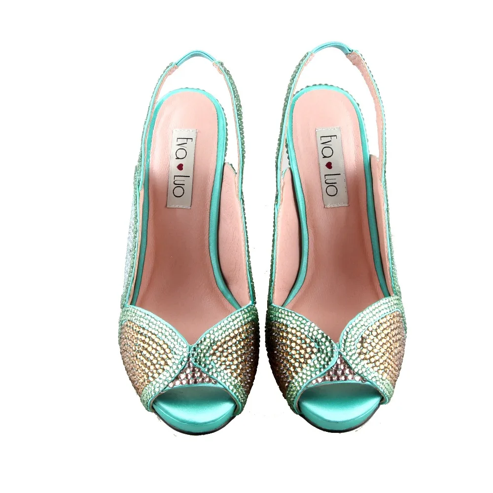 CHS1008 Gorgeous Custom Made Mint Green Crystal Slingbacks Shoes High Heels Women Bridal wedding | Обувь