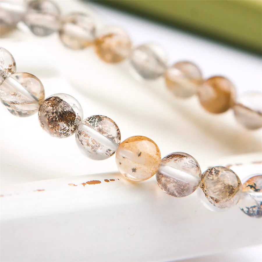 8mm Natural Petrified Wood Contain Tree And Leaf Crystal Stretch Bracelet Drop Shipping | Украшения и аксессуары
