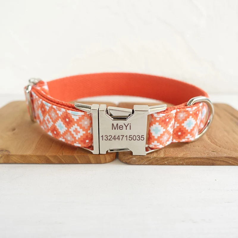 

Orange Dog collar personalized Engraved Metal Buckle Safety Pet ID Collar Protect Dogs lost