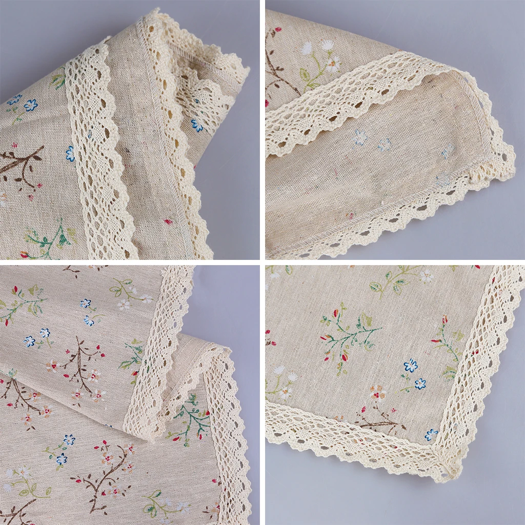 

Fashion Dandelion Linen Table Cloth Country Style Flower Print Multifunctional Rectangle Table Cover Tablecloth with Lace Edge
