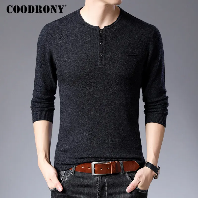 COODRONY свитер для мужчин Уличная мода Pull Homme осень зима чистая Мериносовая Шерсть свитера мягкий теплый кашемировый пуловер для мужчин 93008