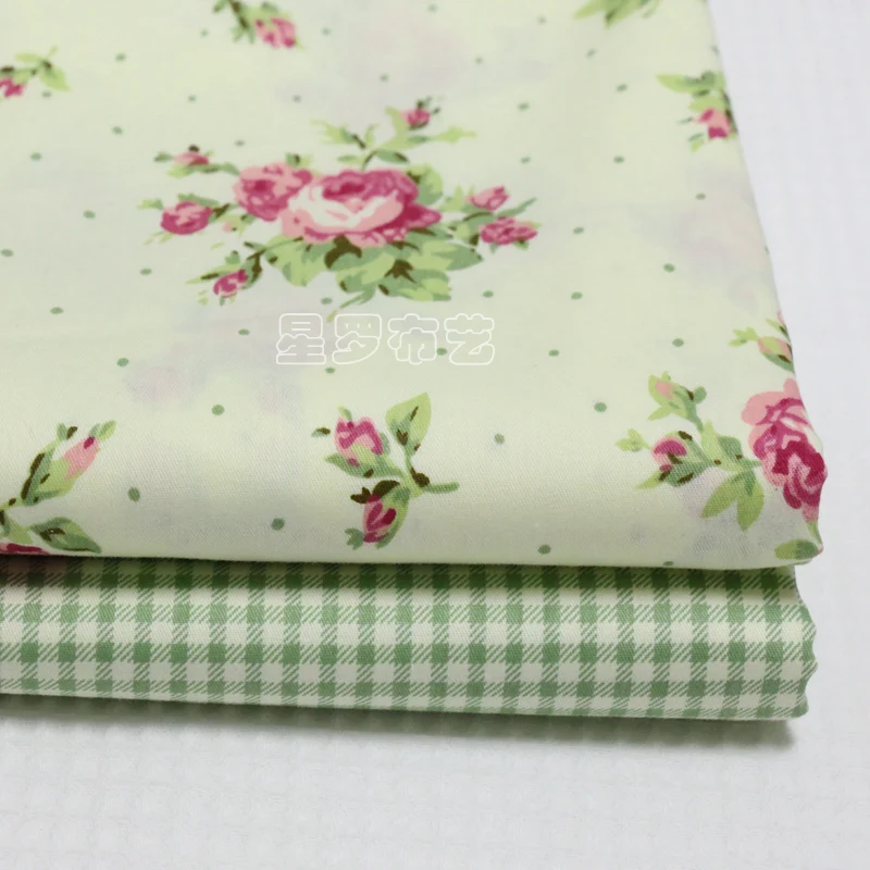 Бесплатная доставка 100% хлопок ткань в клетку с принтом зеленая роза модель AB для