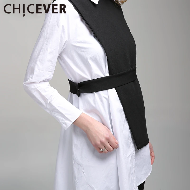 CHICEVER/осенний комплект из двух предметов, женский костюм, свободная рубашка больших размеров с длинными рукавами и черным тонким жилетом, модная Корейская Новинка