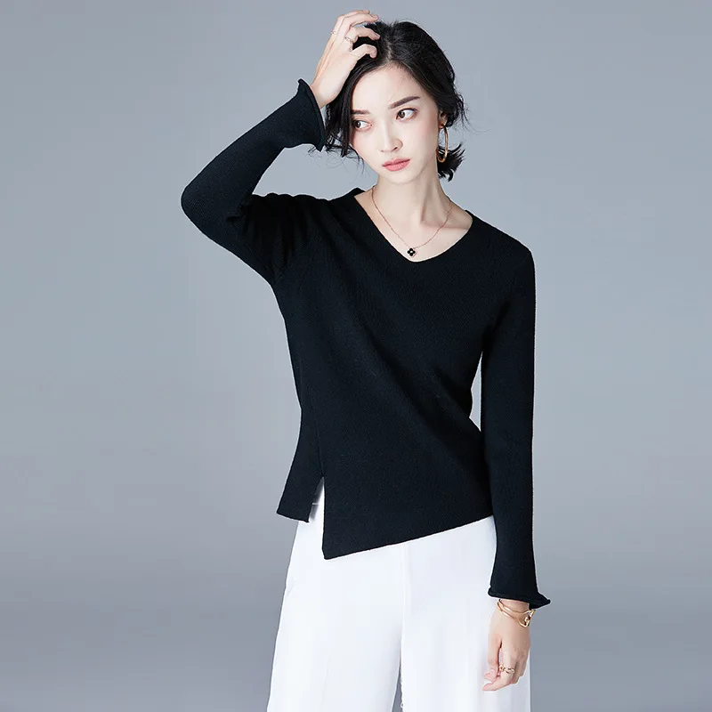 Вязаные Пуловеры Camisa Feminina сплит женская блузка нерегулярная одежда Офисная