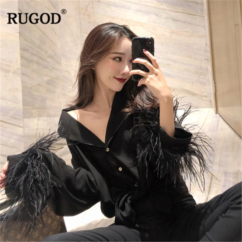 RUGOD/2019 Новое поступление женская черная рубашка однобортный воротник с длинными