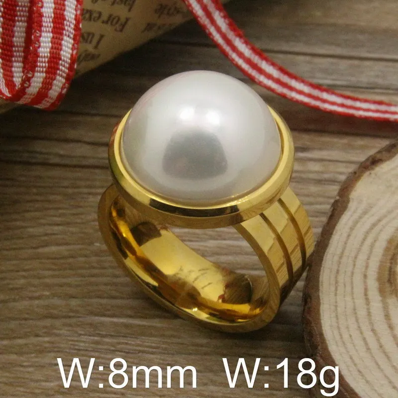 Женское кольцо из нержавеющей стали с искусственным жемчугом|pearl ring|pearl rings for