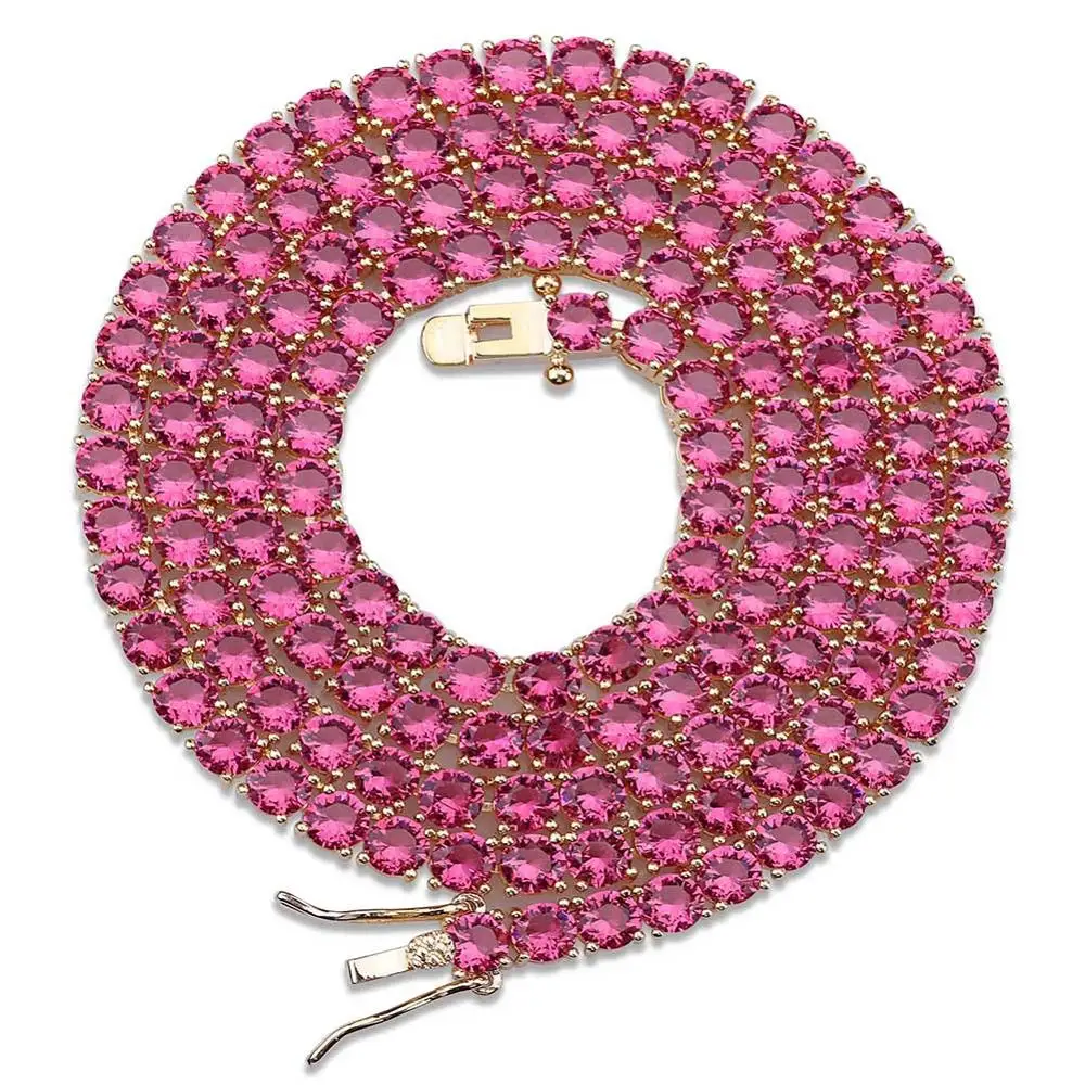 Цепочка Мужская теннисная с синим и красным фианитом 4 мм | Украшения аксессуары